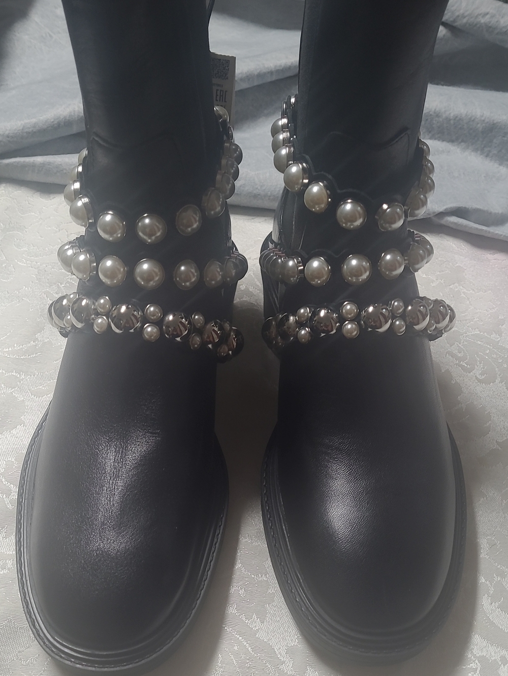 Zara Brand New Black Pearl-Embellished Women’s Ankle Boots Size 8